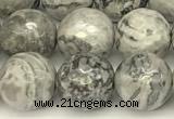 CPJ726 15 inches 8mm faceted round grey picture jasper beads