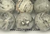 CPJ727 15 inches 10mm faceted round grey picture jasper beads