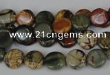 CPJ74 15.5 inches 10mm flat round picasso jasper gemstone beads