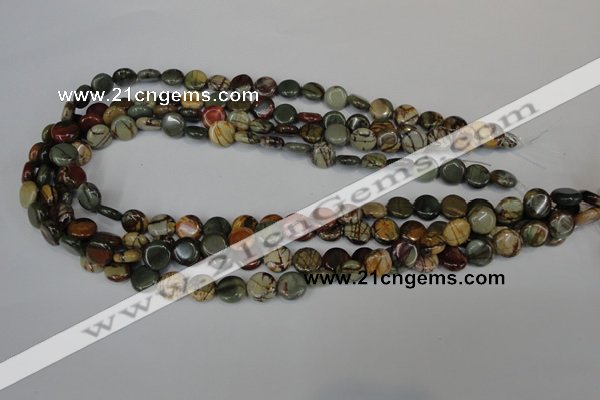 CPJ74 15.5 inches 10mm flat round picasso jasper gemstone beads