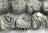 CPJ744 15 inches 12mm round matte grey picture jasper beads