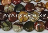 CPJ75 15.5 inches 12mm flat round picasso jasper gemstone beads