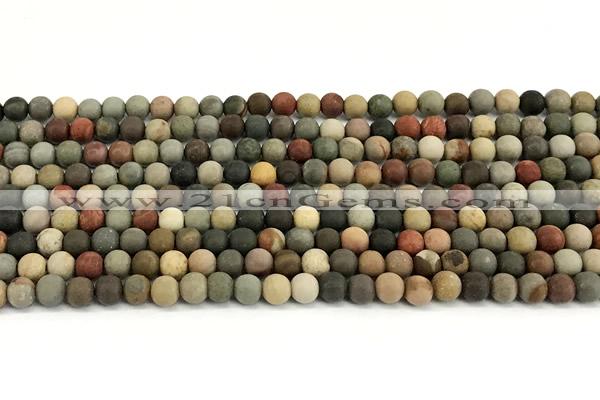 CPJ750 15 inches 4mm round matte American picture jasper beads