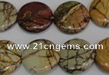 CPJ79 15.5 inches 20mm flat round picasso jasper gemstone beads