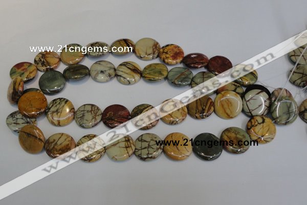 CPJ79 15.5 inches 20mm flat round picasso jasper gemstone beads