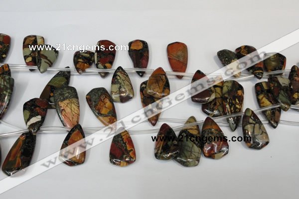 CPJ96 Top-drilled 15*25mm – 16*36mm flat teardrop picasso jasper beads