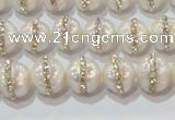 CPL01 15.5 inches 9*10mm nuggets pearl with rhinestone beads