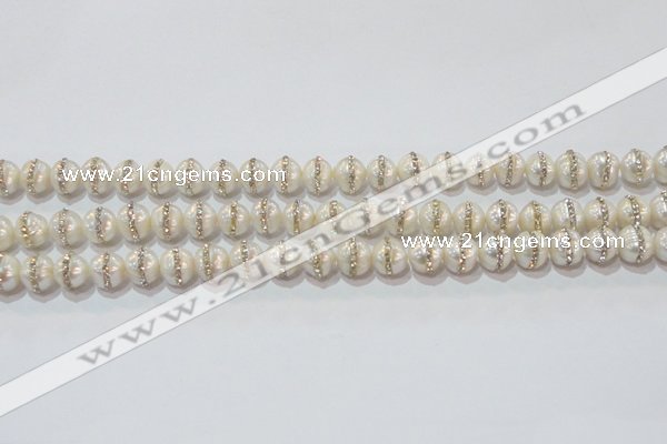 CPL01 15.5 inches 9*10mm nuggets pearl with rhinestone beads