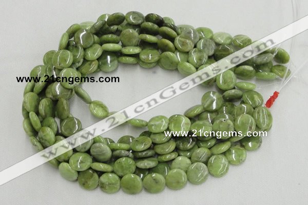 CPO16 15.5 inches 12mm flat round olivine gemstone beads wholesale