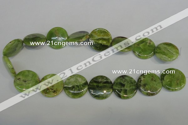 CPO30 15.5 inches 25mm flat round olivine gemstone beads wholesale