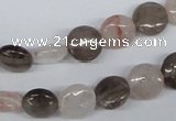 CPQ101 10mm flat round natural pink crystal & smoky quartz beads