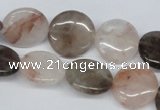 CPQ102 16mm flat round natural pink crystal & smoky quartz beads
