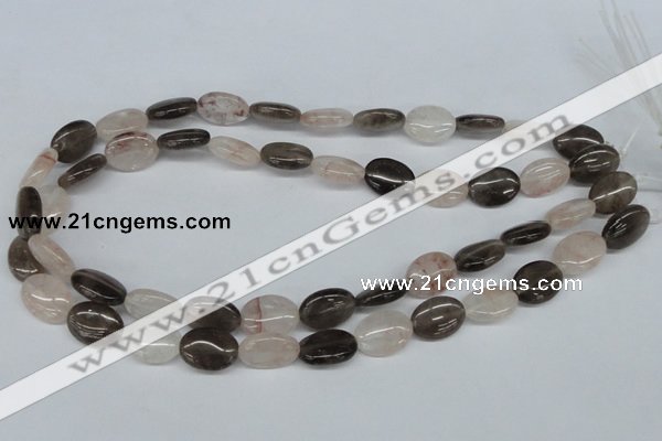 CPQ105 12*16mm oval natural pink crystal & smoky quartz beads