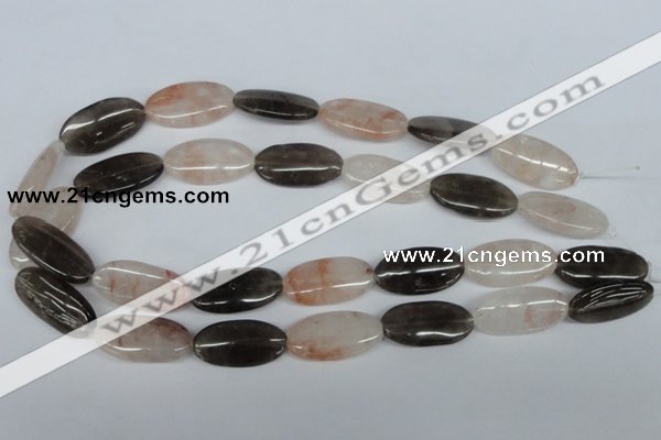 CPQ107 15*20mm oval natural pink crystal & smoky quartz beads