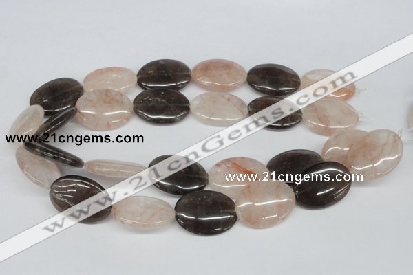 CPQ108 22*30mm oval natural pink crystal & smoky quartz beads