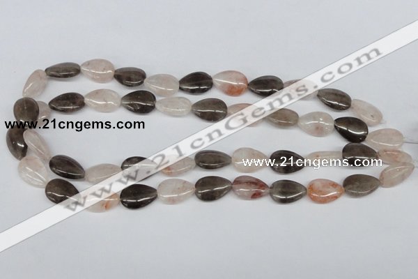 CPQ109 12*18mm flat teardrop natural pink crystal & smoky quartz beads