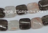 CPQ111 12*12mm square natural pink crystal & smoky quartz beads