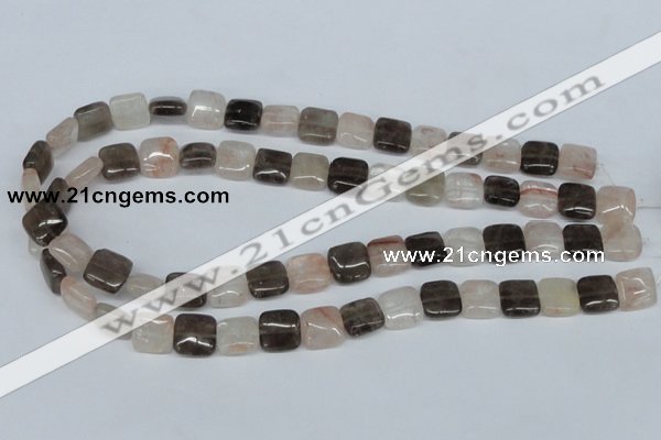 CPQ111 12*12mm square natural pink crystal & smoky quartz beads