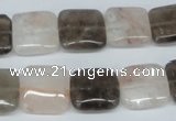 CPQ112 14*14mm square natural pink crystal & smoky quartz beads