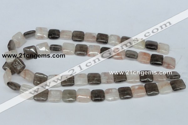 CPQ112 14*14mm square natural pink crystal & smoky quartz beads