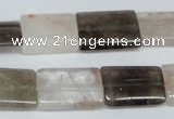 CPQ113 15*20mm rectangle natural pink crystal & smoky quartz beads