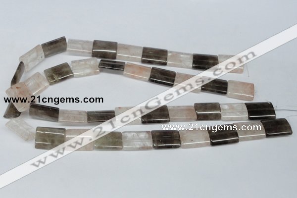 CPQ113 15*20mm rectangle natural pink crystal & smoky quartz beads