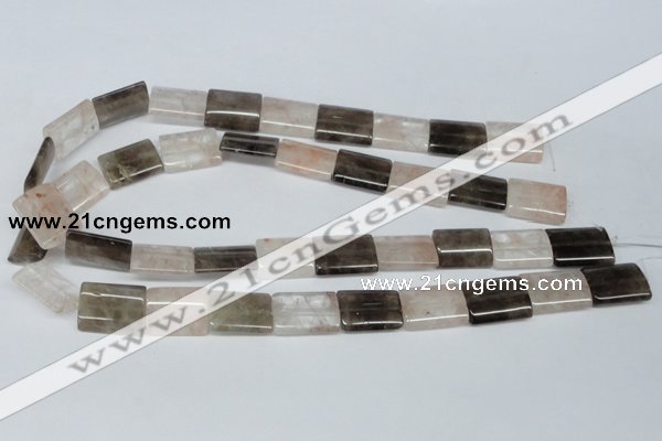 CPQ113 15*20mm rectangle natural pink crystal & smoky quartz beads