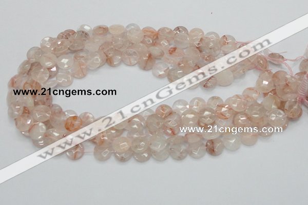 CPQ16 15.5 inches 12mm faceted coin natural pink quartz beads