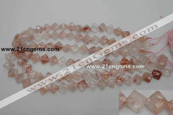 CPQ224 15.5 inches 10*10mm faceted diamond natural pink quartz beads