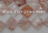 CPQ225 15.5 inches 12*12mm faceted diamond natural pink quartz beads