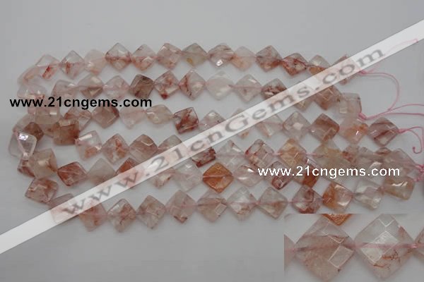 CPQ225 15.5 inches 12*12mm faceted diamond natural pink quartz beads