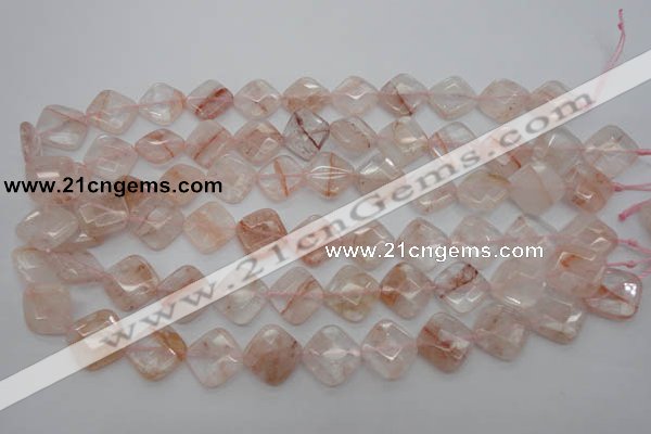 CPQ226 15.5 inches 15*15mm faceted diamond natural pink quartz beads