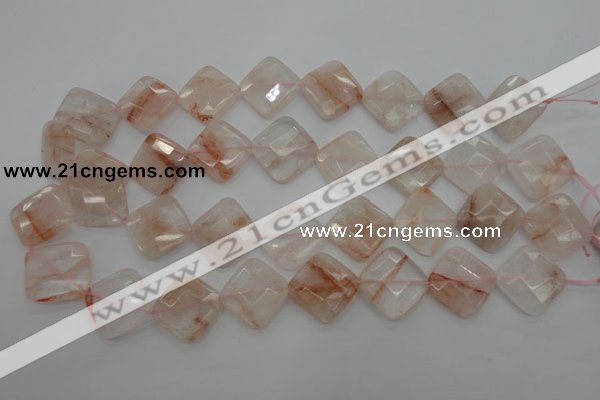 CPQ228 15.5 inches 20*20mm faceted diamond natural pink quartz beads