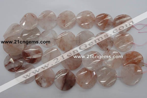 CPQ240 15.5 inches 28mm faceted & twisted coin natural pink quartz beads