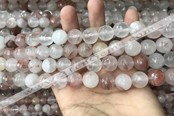 CPQ314 15.5 inches 12mm faceted round pink quartz beads wholesale