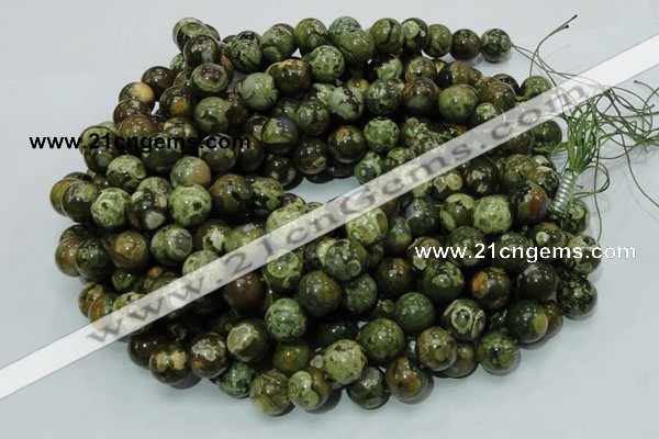 CPS06 15.5 inches 14mm round green peacock stone beads wholesale