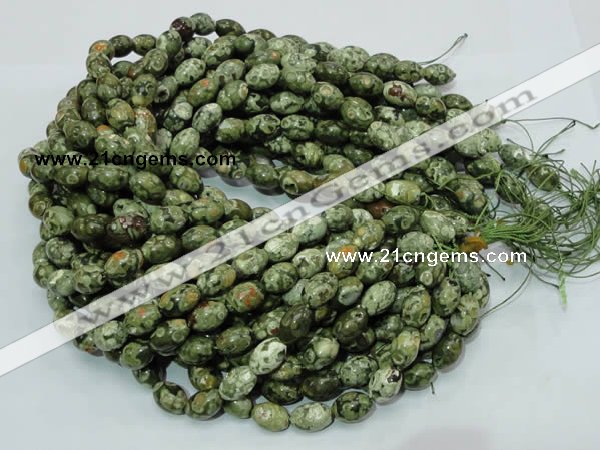 CPS11 15.5 inches 10*14mm rice green peacock stone beads wholesale