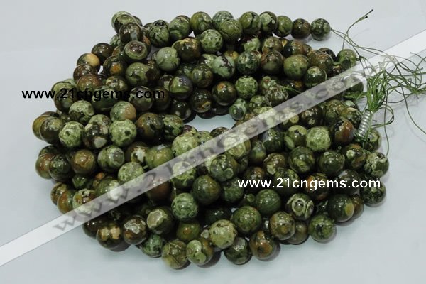 CPS112 15.5 inches 12mm round green peacock stone beads wholesale