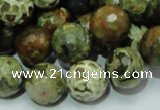 CPS113 15.5 inches 14mm faceted round green peacock stone beads