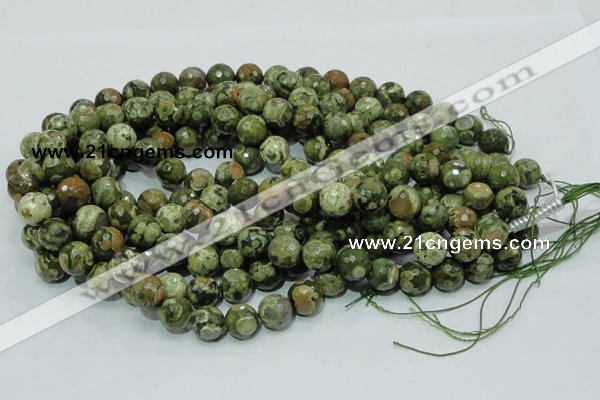 CPS113 15.5 inches 14mm faceted round green peacock stone beads