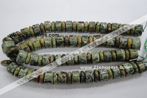 CPS115 15.5 inches 6*18mm & 12*18mm rondelle green peacock stone beads