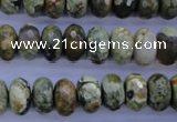 CPS118 15.5 inches 6*12mm faceted rondelle green peacock stone beads