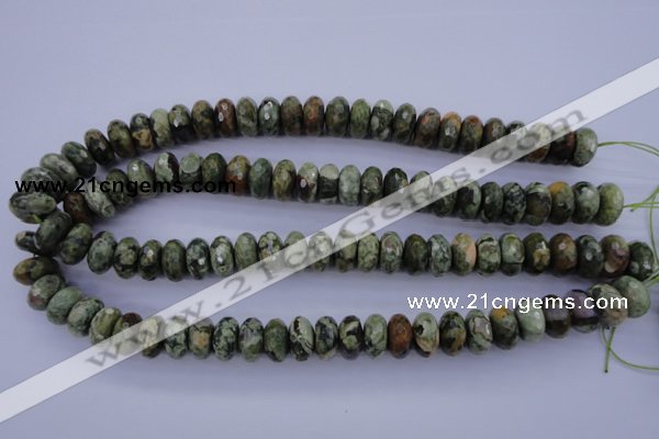 CPS119 15.5 inches 7*14mm faceted rondelle green peacock stone beads