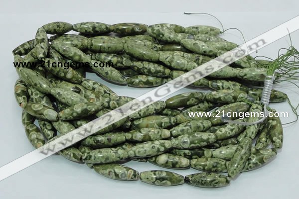 CPS12 15.5 inches 10*30mm rice green peacock stone beads wholesale
