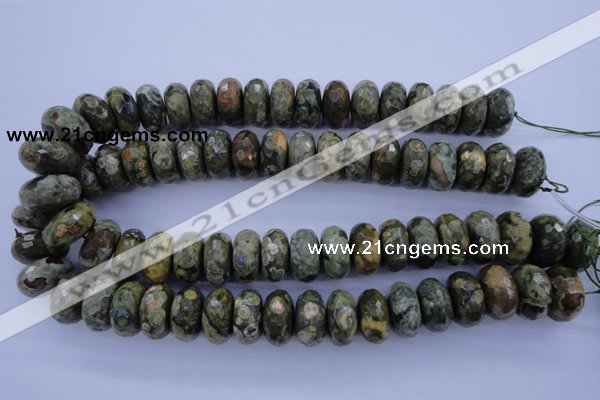 CPS120 15.5 inches 10*20mm faceted rondelle green peacock stone beads