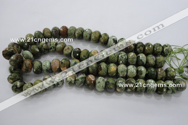 CPS124 15.5 inches 12*16mm faceted rondelle green peacock stone beads