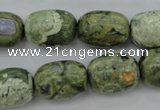 CPS127 15.5 inches 13*18mm drum green peacock stone beads