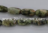 CPS129 15.5 inches 8*16mm faceted rice green peacock stone beads