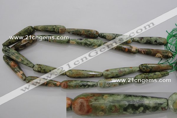 CPS134 15.5 inches 10*40mm faceted teardrop green peacock stone beads