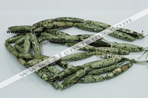 CPS14 15.5 inches 10*50mm rice green peacock stone beads wholesale